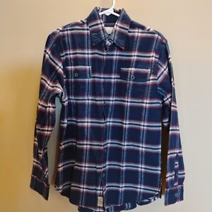Jachs Navy Blue Red and White Plaid Casual Button-Down Shirt